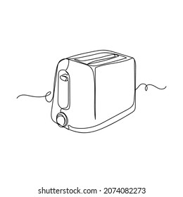 Vector continuous one single line drawing icon of electrical bread toaster in silhouette sketch on a white background. Linear stylized.