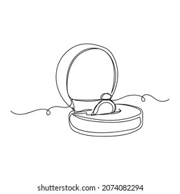 Vector continuous one single line drawing icon of beautiful engagement ring with gemstone in box in silhouette sketch on a white background. Linear stylized.