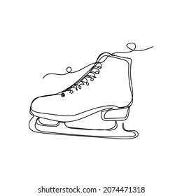 Vector continuous one single line drawing icon of one figure skate in silhouette on a white background. Linear stylized.