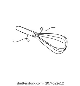 Vector continuous one single line drawing icon of whisk in silhouette on a white background. Linear stylized.
