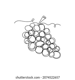 Vector continuous one single line drawing icon of sweet grapes fruit in silhouette on a white background. Linear stylized.