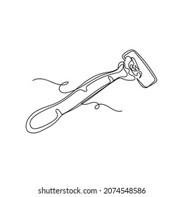 Vector continuous one single line drawing icon of shaving razor in silhouette on a white background. Linear stylized.