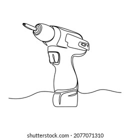 Vector continuous one single line drawing icon of drill in silhouette on white background. Linear stylized.