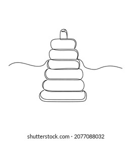 Vector continuous one single line drawing icon of  pyramid build toys in silhouette sketch on white background. Linear stylized.