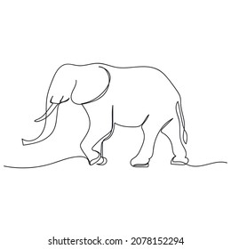 Vector continuous one single line drawing icon of elephant in silhouette sketch on white background. Linear stylized.