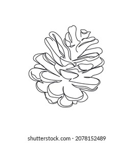 Vector continuous one single line drawing icon of pine cone in silhouette sketch on white background. Linear stylized.