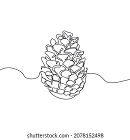 Vector continuous one single line drawing icon of pine cone in silhouette sketch on white background. Linear stylized.