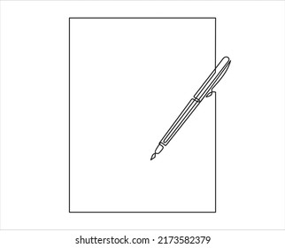 Vector continuous one single line drawing blank paper with pen on a white background. Linear stylized.