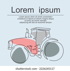 Vector continuous one single line drawing icon of modern agricultural generic tractor