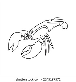 Vector continuous one single line drawing icon of lobsters crayfish