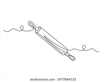 Vector continuous one single line drawing icon of rolling pin in silhouette on a white background. Linear stylized.