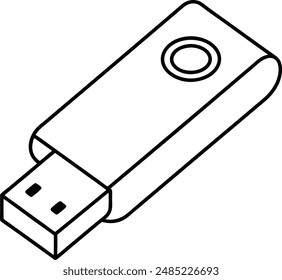 Vector continuous one single line drawing of side view of USB memory stick