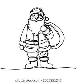 Vector continuous one single line drawing icon of Santa Claus. Linear stylized.