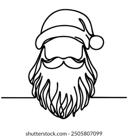 Vector continuous one single line drawing icon of Santa Claus. Linear stylized.