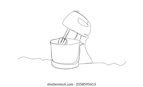 Vector continuous one single line drawing of blender and mixer in silhouette on a white background. Linear stylized. Hand made vector not AI 