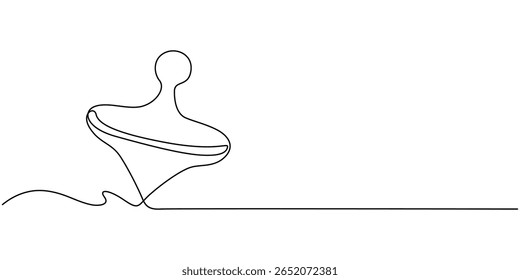Vector continuous one single line drawing icon of toy top spinning in silhouette sketch on white background. Linear stylized, Vector continuous one single line drawing icon of toy top spinning