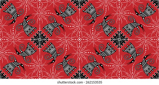 vector continuous seamless pattern, stylized birds and visualization of sound, three colors