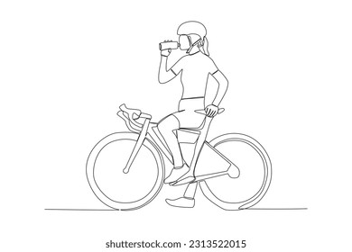 vector continuous single line drawing of young girl bicycle racer focus train her skill on the street road cyclist concept character woman