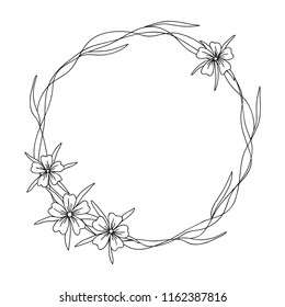 vector contour agrostemma  flowers bud branch bouquet hand drawn sketch coloring book circle round frame border for your design
