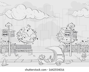 Vector contour background Pin-up style with car. For web, video games, user interface, design.