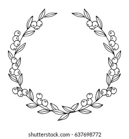 vector contour berry leaf wreath frame