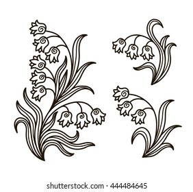 vector, contour, black and white illustration, coloring book, set, branch, flowers, leaves, plant, garden, forest, summer, season, doodle style, abstraction