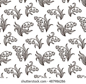 vector, contour, black and white illustration, seamless pattern, flowers, hand drawing, leaves, abstraction, design element, adult coloring book, doodle style