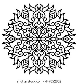 vector, contour, black and white mandala, adult coloring book, doodle style, oriental style