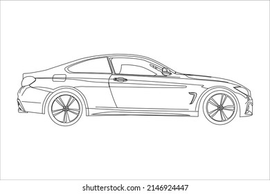 Vector contour car on transparent background. German electrocar outline. Auto.