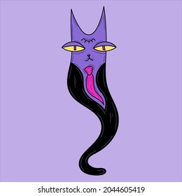Vector contour cartoon illustration of a cat with a third eye in a black suit