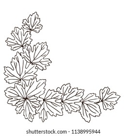vector contour carved leaf tree left corner card coloring book for your design and text spring summer autumn season
