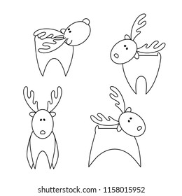 vector contour christmas set simple childish cartoon reindeer cartoon coloring book