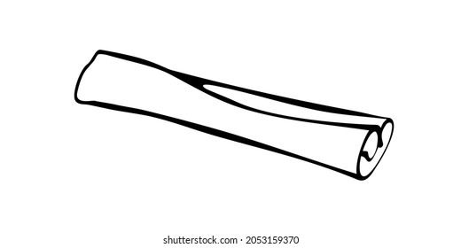 Vector contour cinnamon stick in doodle style. Hand drawn seasoning, spice, clipart, ingredient for baking, hot drinks, aromatherapy, cooking