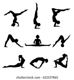 Vector contour collection of women in the yoga poses. Set of silhouettes. Relax and meditate. Healthy lifestyle, wellness beautiful images