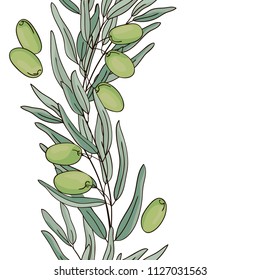 vector contour color olive plant set simple vertical seamless repeating pattern