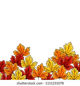 vector contour color orange yellow red carved leaf tree element set seamless repeating pattern for your design  autumn season  line card
