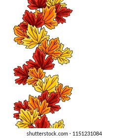 vector contour color orange yellow red carved leaf tree element setseamless repeating pattern for your design  autumn season top line card