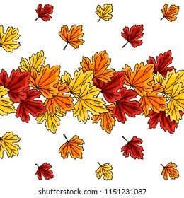 vector contour color orange yellow red carved leaf tree element set seamless repating pattern for your design  autumn season line card