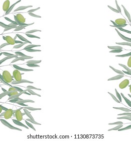 vector contour color silver green olive plant border frame vertical card on white for your text