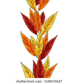 vector contour color yellow orange red willow tree leaf autumn fall season park on white vertical seamless repeating pattern