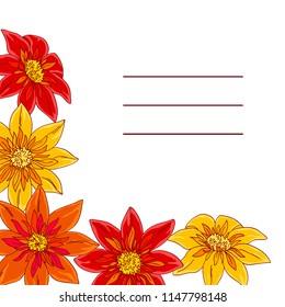 vector contour color yellow red orange autumn dahlia flowers corner border frame for design