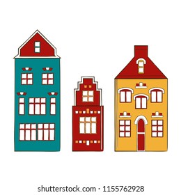 vector contour colorful old traditional historical house town city on white
