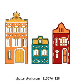 vector contour colorful old traditional historical house town city on white
