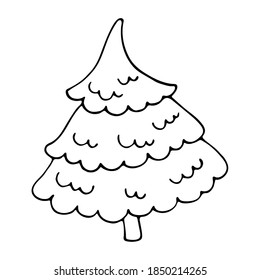 Vector contour drawingю Creative ink art work Hand drawn Christmas tree Social highlight stories icon