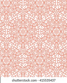 vector, contour, design element, red and white illustration, seamless pattern  of mandala, round frame, floral ornament, doodle style, east