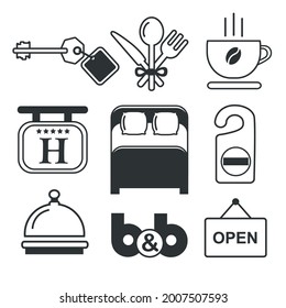  vector contour design elements for hotel, hostel, bed and breakfast services