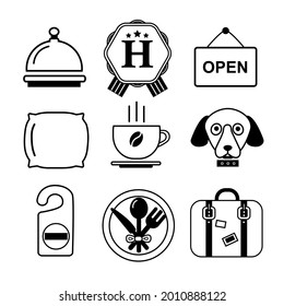  vector contour design elements for hotel, hostel, bed and breakfast services