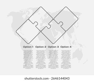 Proceso de infografía de diagrama de contorno de Vector en 4 partes, opciones o procesos. Cronología de la Plantilla para el gráfico, la presentación y el gráfico. Cuatro pasos piezas transparentes del rompecabezas de la pieza para el negocio, concepto del flujo