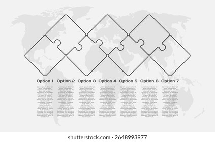 Vector contour diagram infographic process on 7 parts, options or processes. Template timeline for graph, presentation and chart. Seven steps transparent part puzzle pieces for business, flow concept