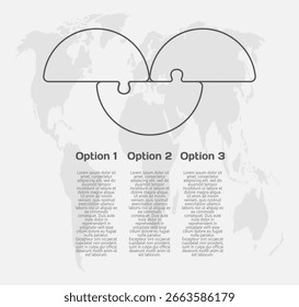 Processo infográfico de diagrama de contorno vetorial em 3 partes, opções ou processos. Cronograma do modelo para gráfico, apresentação e gráfico. Três etapas peças de quebra-cabeça de peça transparente para negócios, conceito de fluxo